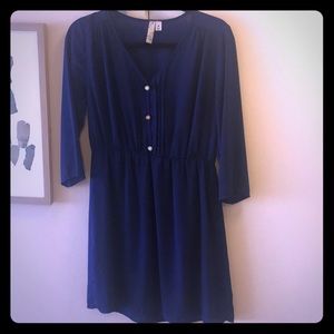 Navy 3/4 Length chiffon dress with liner Size M